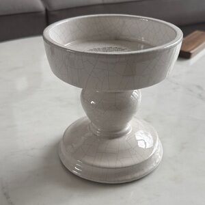 Pottery Barn Cream Crackle Pedestal Pillar Candle Holder 🕯️